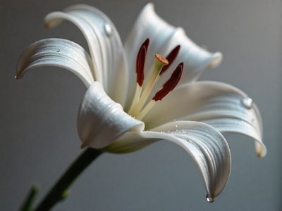صورة زهرة زنبق بيضاء بقطرات الندى.