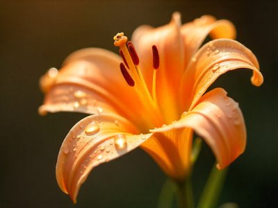 صورة زهرة زنبق برتقالية بقطرات الماء.