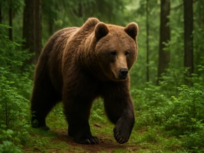 صورة دب بني كبير يمشي في غابة