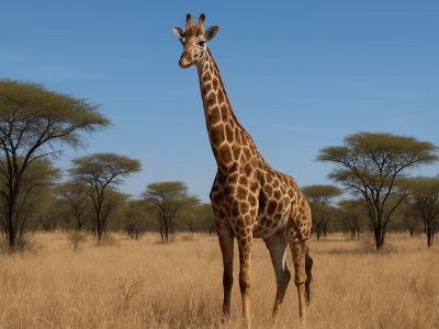 صورة زرافة تقف شامخة في السافانا الأفريقية.
